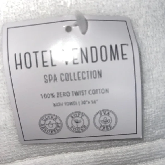 Hotel Vendome 3 Pck Spa Collection Zero Twist COTTON Bath TOWEL 30x56” White - Picture 5 of 7